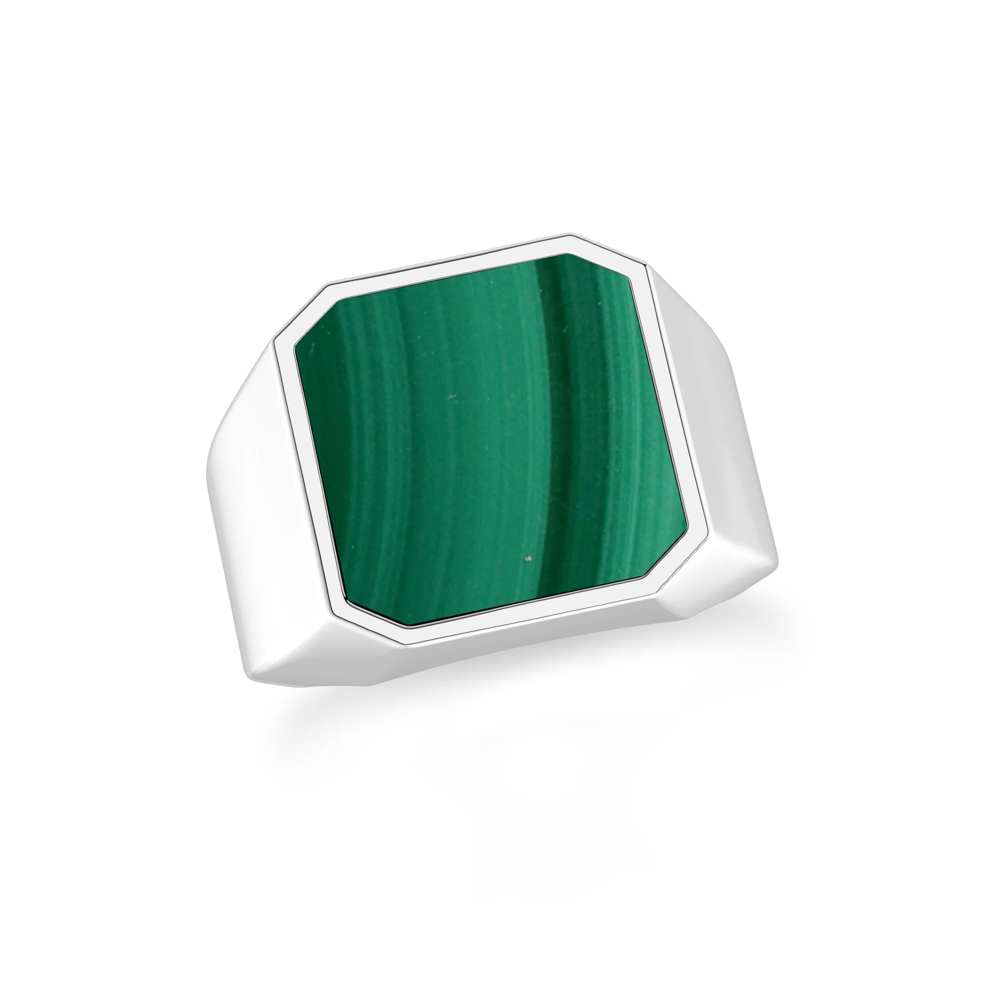malachite men bezel-set ring