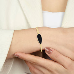 Natural Cab Shungite Pear Twister Bracelets For Women in 18K Gold Vermeil