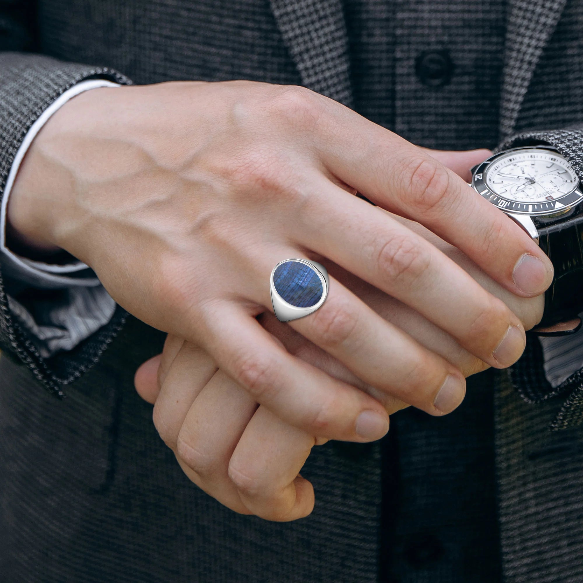 labradorite bezel-set ring