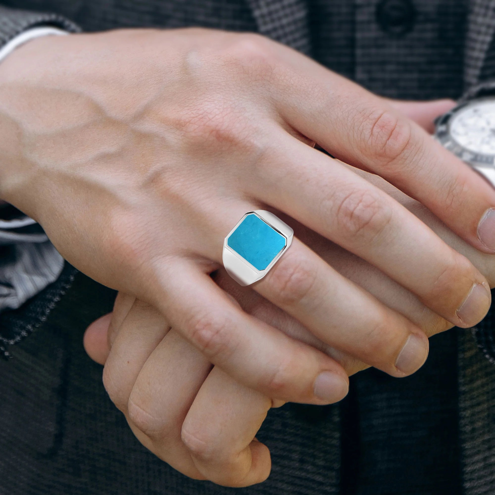 turquoise men bezel-set ring