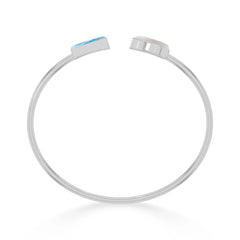 Natural Cab Pearl with Larimar Pear-Tie Shape Twister Bracelets for Women in Sterling Silver