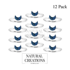 925 Sterling Silver Natural Cab Gemstone Bezel Set Moon Shape Ring Jewelry