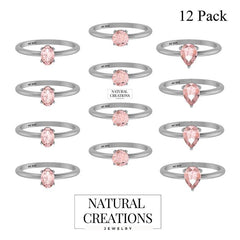 925 Sterling Silver Natural Morganite Stackable Cut Stone Ring Prong Set Jewelry Pack of 12