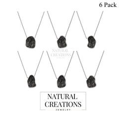 925 Sterling Silver Rough Shungite Slider Necklace With Chain 18" Bezel Set Jewelry Pack of 6