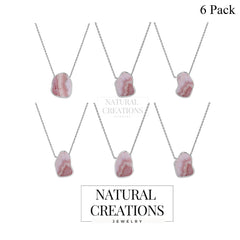 925 Sterling Silver Rough Rhodochrosite Slider Necklace With Chain 18" Bezel Set Jewelry Pack of 6