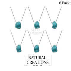 925 Sterling Silver Rough Turquoise Slider Necklace With Chain 18" Bezel Set Jewelry Pack of 6