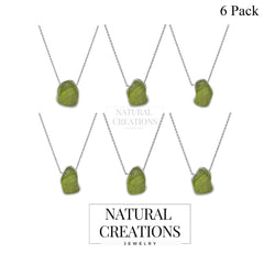 925 Sterling Silver Rough Peridot Slider Necklace With Chain 18" Bezel Set Jewelry Pack of 6