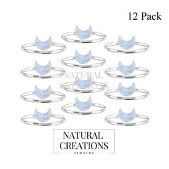 925 Sterling Silver Natural Cab Gemstone Bezel Set Moon Shape Ring Jewelry