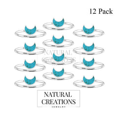 925 Sterling Silver Natural Cab Gemstone Bezel Set Moon Shape Ring Jewelry