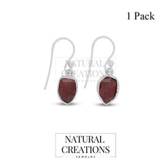 Natural Raw Red Garnet Hook Earring 925 Sterling Silver