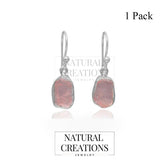 Rough Rose Quartz Dangle Earring 925 Sterling Silver Jewelry