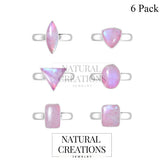925 Sterling Silver Natural Pink Moonstone Ring Handmade Jewelry Pack of 6 - (Box 5)
