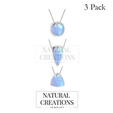 925 Sterling Silver Natural Purple Moonstone Slider Necklace 18'in Chain Bezel Set Jewelry pack of 3