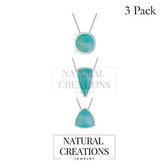 925 Sterling Silver Natural Green Moonstone Slider Necklace 18'in Chain Bezel Set Jewelry pack of 3