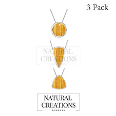 925 Sterling Silver Natural Tiger Eye Slider Necklace 18'in Chain Bezel Set Jewelry pack of 3