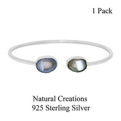 925 Sterling Silver Natural Geode Cuff Bangle Bezel Set Jewelry Pack of 1