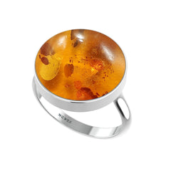 Natural Amber Rings for Women in Sterling Silver (Pack of 6, Bezel-Set)