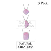 925 Sterling Silver Natural Pink Moonstone Slider Necklace 18'in Chain Bezel Set Jewelry pack of 3