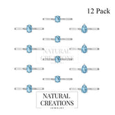 Natural Sky Blue Topaz Cut Stackable Prong Ring 925 Sterling Silver Jewelry Set Of 12