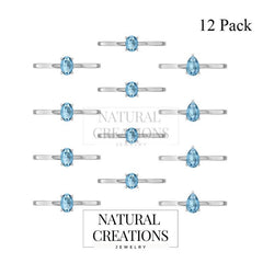 Natural Sky Blue Topaz Cut Stackable Prong Ring 925 Sterling Silver Jewelry Set Of 12