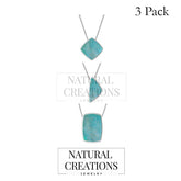 925 Sterling Silver Natural Green Moonstone Slider Necklace 18'in Chain Bezel Set Jewelry pack of 3