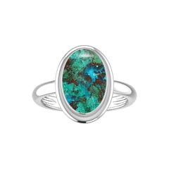 Natural Chrysocolla Rings for Women in Sterling Silver (Pack of 6, Bezel-Set)