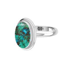Natural Chrysocolla Rings for Women in Sterling Silver (Pack of 6, Bezel-Set)
