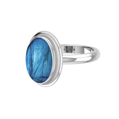 Natural Labradorite Rings for Women in Sterling Silver (Pack of 6, Bezel-Set)
