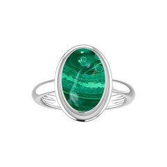 Natural Malachite Rings for Women in Sterling Silver (Pack of 6, Bezel-Set)