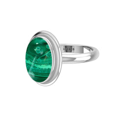 Natural Malachite Rings for Women in Sterling Silver (Pack of 6, Bezel-Set)