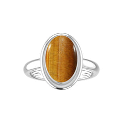 Natural Tiger Eye Rings for Women in Sterling Silver (Pack of 6, Bezel-Set)