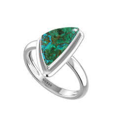 Natural Chrysocolla Rings for Women in Sterling Silver (Pack of 6, Bezel-Set)