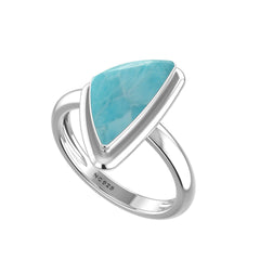 Natural Larimar Rings for Women in Sterling Silver (Pack of 6, Bezel-Set)
