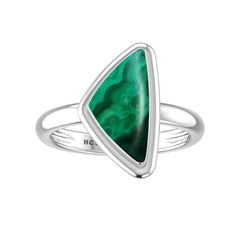 Natural Malachite Rings for Women in Sterling Silver (Pack of 6, Bezel-Set)