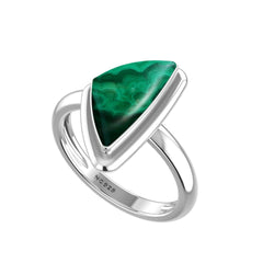 Natural Malachite Rings for Women in Sterling Silver (Pack of 6, Bezel-Set)