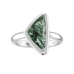 Natural Seraphinite Rings for Women in Sterling Silver (Pack of 6, Bezel-Set)
