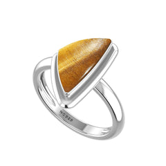 Natural Tiger Eye Rings for Women in Sterling Silver (Pack of 6, Bezel-Set)