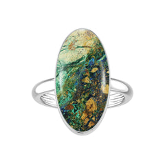 Natural Azurite Malachite Rings for Women in Sterling Silver (Pack of 6, Bezel-Set)