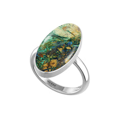 Natural Azurite Malachite Rings for Women in Sterling Silver (Pack of 6, Bezel-Set)