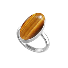 Natural Tiger Eye Rings for Women in Sterling Silver (Pack of 6, Bezel-Set)