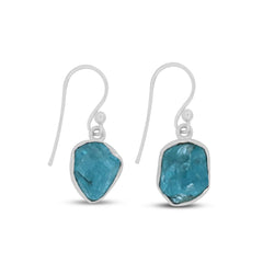 Natural Raw Paraiba Apatite Hook Earring 925 Sterling Silver