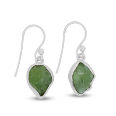 Natural Raw Peridot Hook Earring 925 Sterling Silver