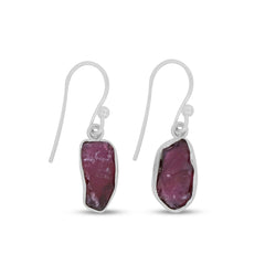 Natural Raw Purple Garnet 925 Sterling Silver Earring