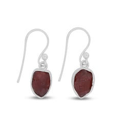 Natural Raw Red Garnet Hook Earring 925 Sterling Silver
