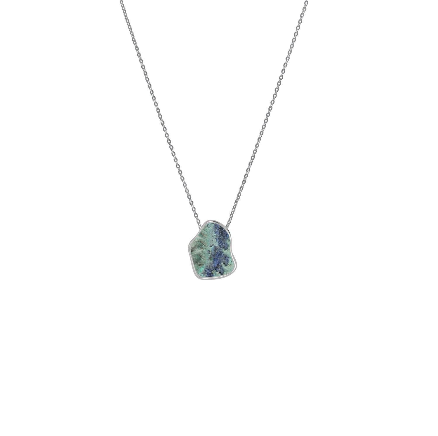 925 Sterling Silver Rough Azurite Malachite Slider Necklace With Chain 18" Bezel Set Jewelry Pack of 6