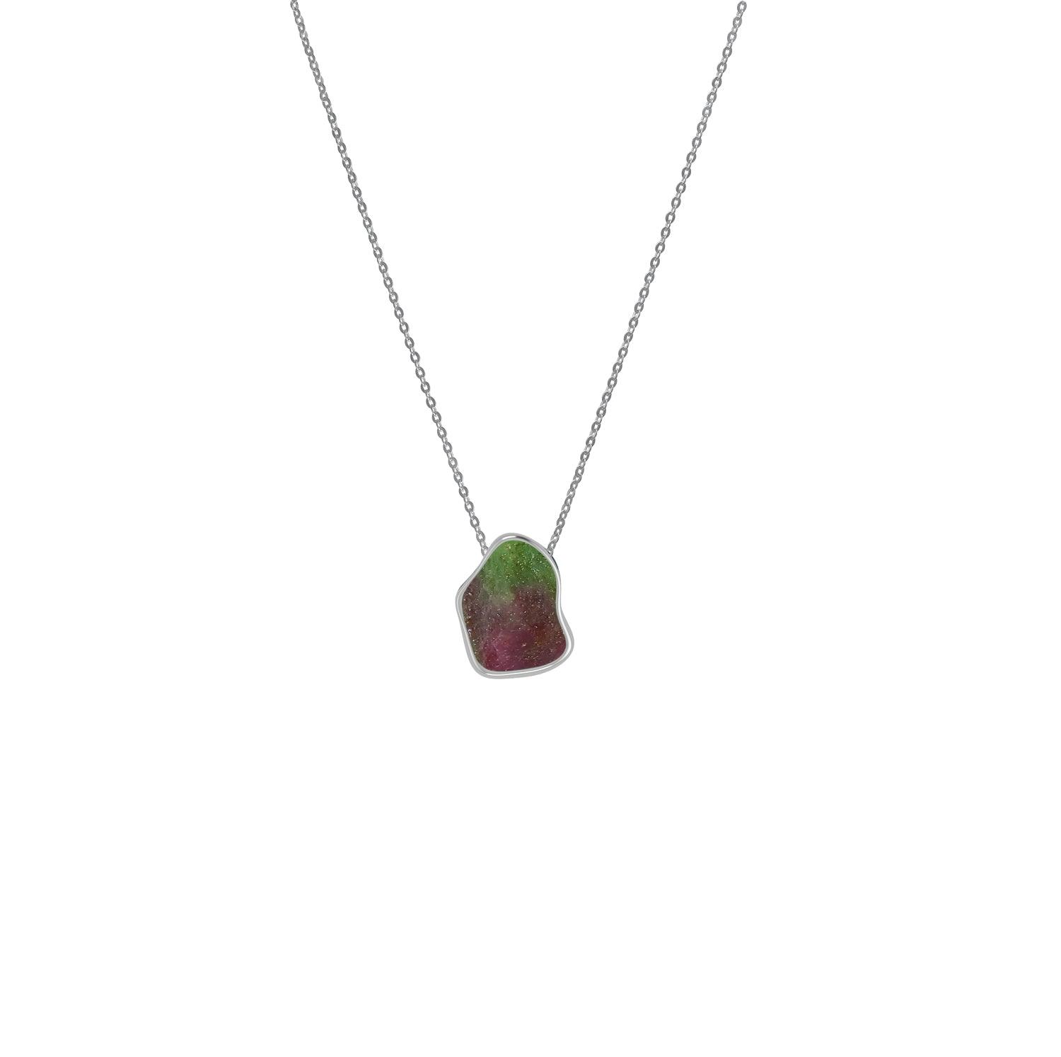 925 Sterling Silver Rough Ruby Zoisite Slider Necklace With Chain 18" Bezel Set Jewelry Pack of 6
