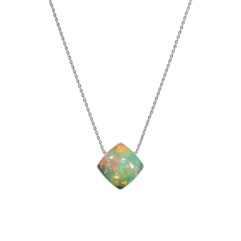 925 Sterling Silver Cab Ethiopian Opal Slider Necklace With Chain 18" Bezel Set Jewelry Pack of 6