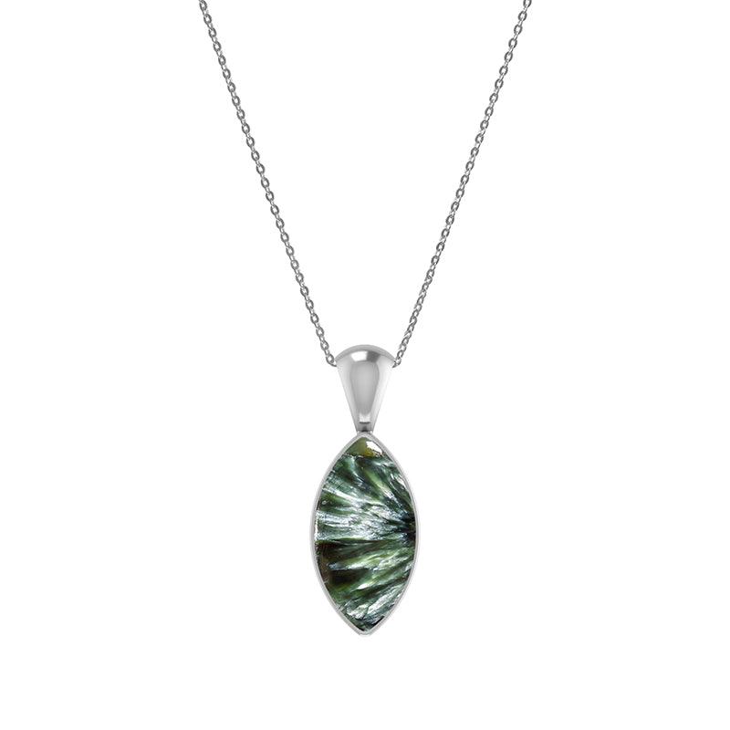 925 Sterling Silver Cab Seraphinite Necklace Pendant With Chain 18" Bezel Set Jewelry Pack of 3