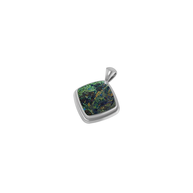 925 Sterling Silver Cab Azurite Malachite Necklace Pendant With Chain 18" Bezel Set Jewelry Pack of 3