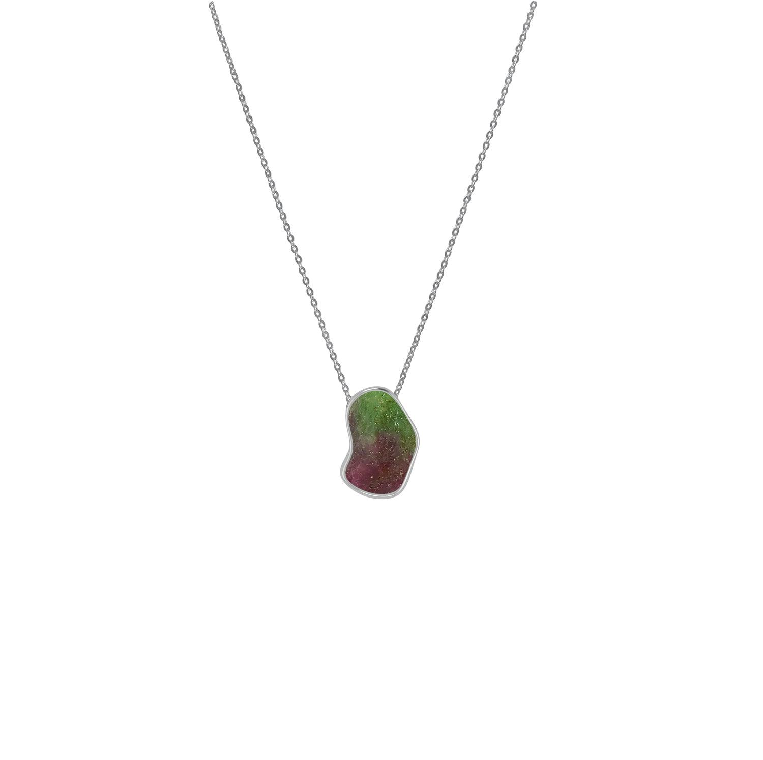 925 Sterling Silver Rough Ruby Zoisite Slider Necklace With Chain 18" Bezel Set Jewelry Pack of 6